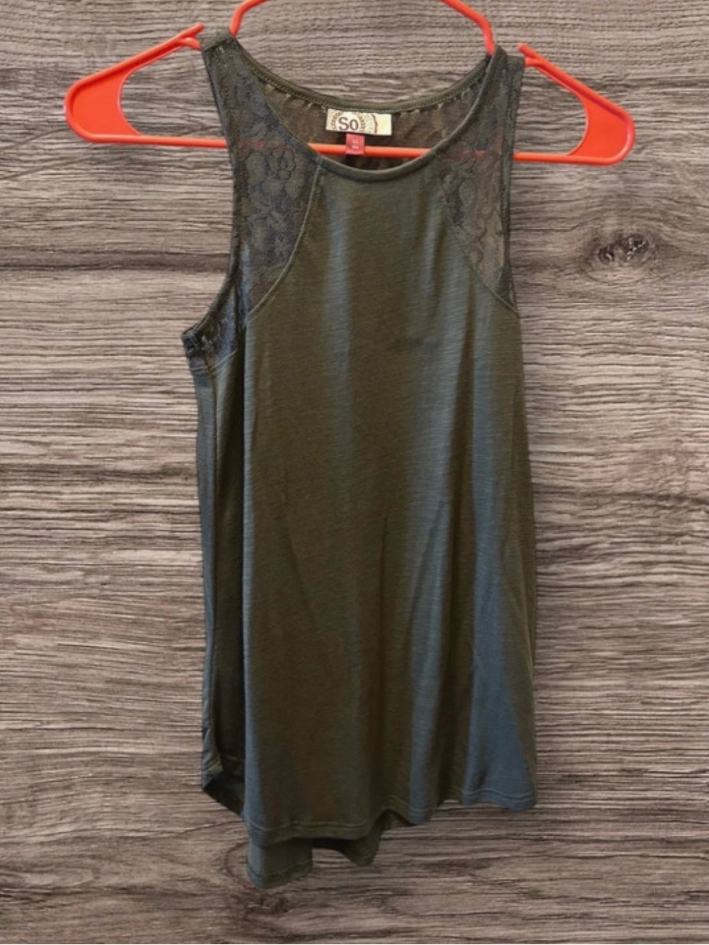 SO Olive Green Lace-Accent High Neck Tank